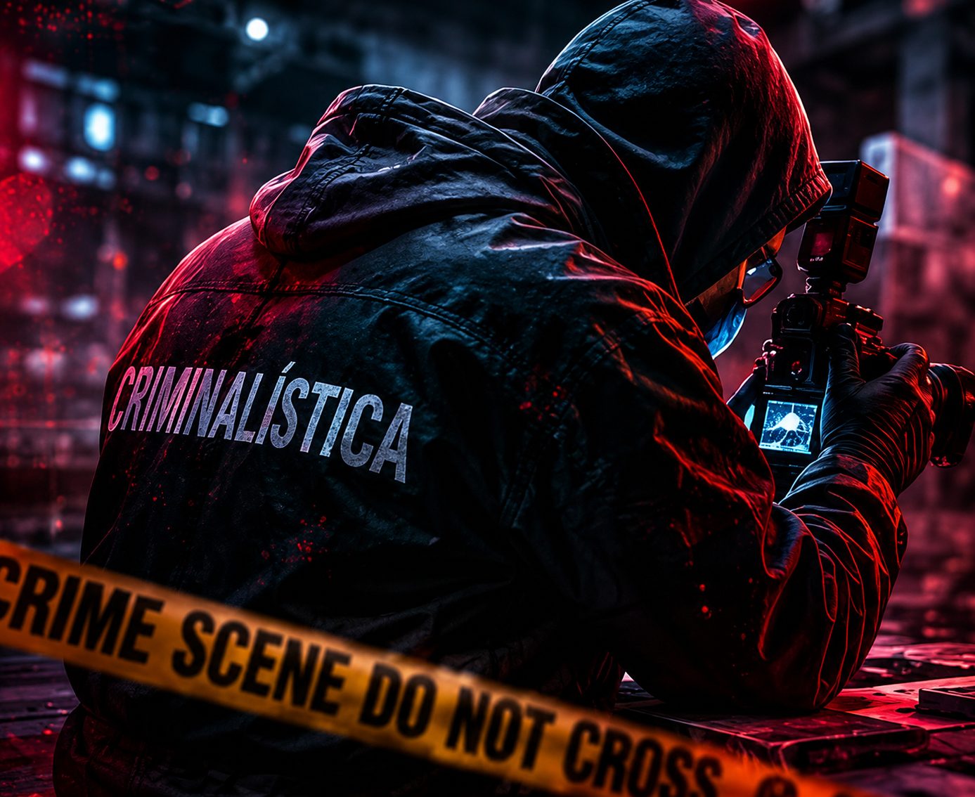 Investigador de criminalística fotografiando evidencia
